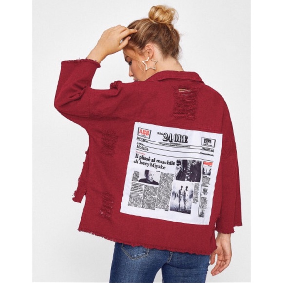 Jackets & Blazers - Drop Shoulder Patch Back Distressed Jacket